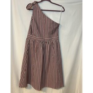 Loft Dress Womens‎ Sz 10 Striped Red Black One Shoulder Short A Line Lined